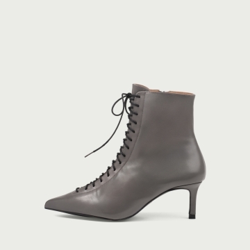 Botine gri cu șiret și toc subțire Danica din piele naturală