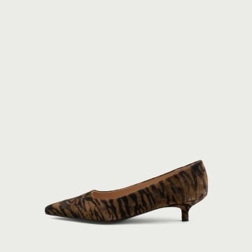 Pantofi cu toc mic animal print Anemona din piele întoarsă naturalǎ