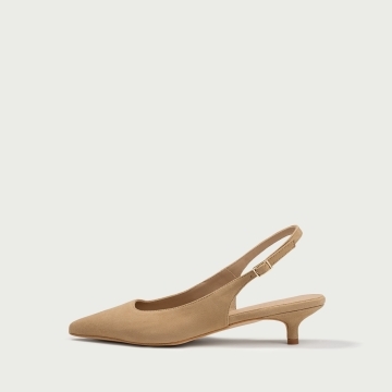 Pantofi cu toc mic nude Aria din piele întoarsă naturalǎ