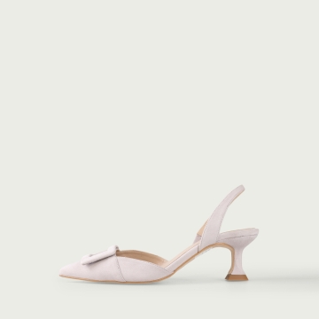 Pantofi damǎ piele întoarsǎ naturalǎ gri Barbara cu toc evazat