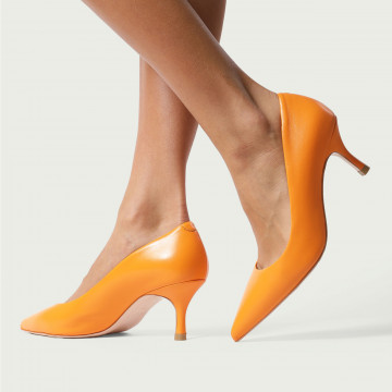 Pantofi stiletto portocalii Julie din piele naturală cu toc mic