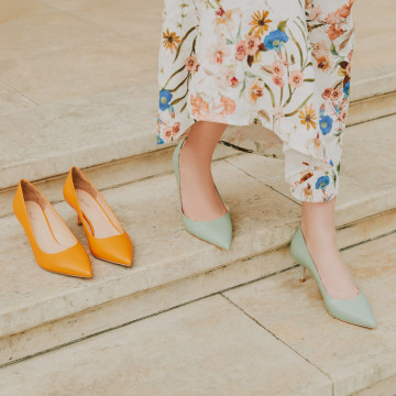 Pantofi stiletto verde pastel Julie din piele naturală cu toc mic
