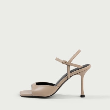 Sandale cu toc subțire grej Yza din piele naturală