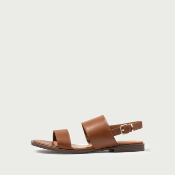 Sandale damă cu talpă joasă camel Carlla din piele naturală