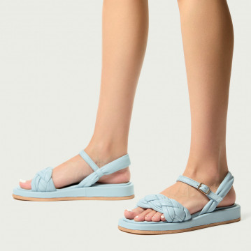 Sandale joase Sylvie albastre din piele naturală cu talpă extraconfort și model împletit
