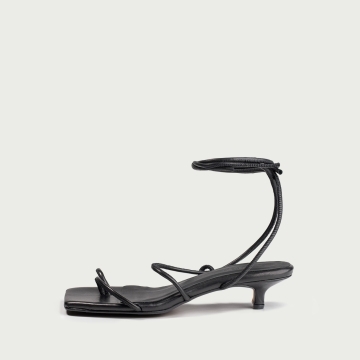 Sandale negre cu toc mic și barete pe picior Elisa din piele naturalǎ