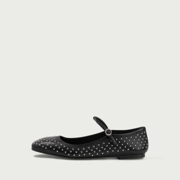 Balerini negri tip Mary Jane ținte și cu vârf pǎtrat Linn din piele naturală