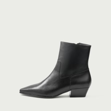 Botine negre cu toc gros Raquella din piele naturală