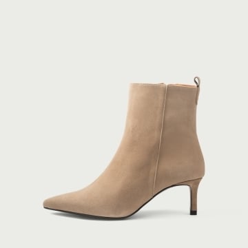 Botine nude cu toc subțire Alicia din piele întoarsǎ naturală