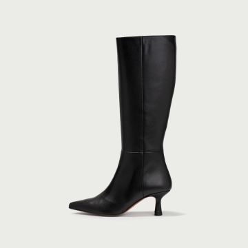 Cizme lungi stiletto negre cu toc subțire Katinka din piele naturală