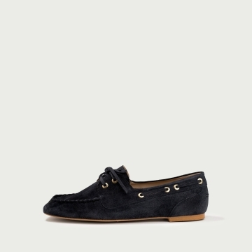Mocasini albastru navy Margaux din piele întoarsă naturală