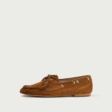 Mocasini camel Margaux din piele întoarsă naturală