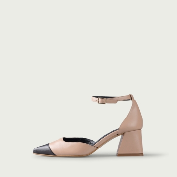 Pantofi cu toc gros nude rose Ilaria din piele naturală