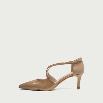 Pantofi cu toc subțire Lilia din piele naturală lac nude