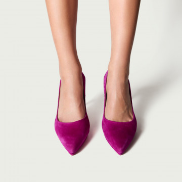 Pantofi cu toc subțire și platformă Evelinne din piele naturală magenta.