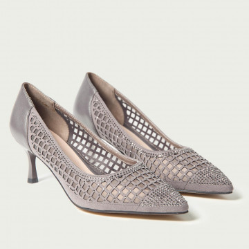 Pantofi eleganți gri din piele naturală întoarsă damă
