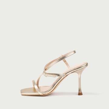 Sandale cu toc subțire aurii Amaia din piele naturală