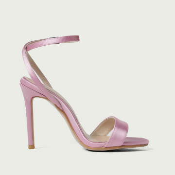 Sandale elegante cu toc înalt subțire Sophie roz din satin