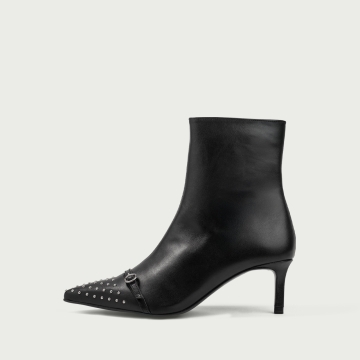 Botine negre cu toc subțire și ținte Samira din piele naturală