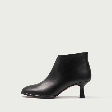 Botine scurte negre cu vârf rotund și toc subțire Francine din piele naturală