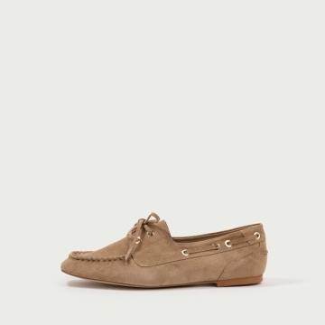 Mocasini camel deschis Margaux din piele întoarsă naturală