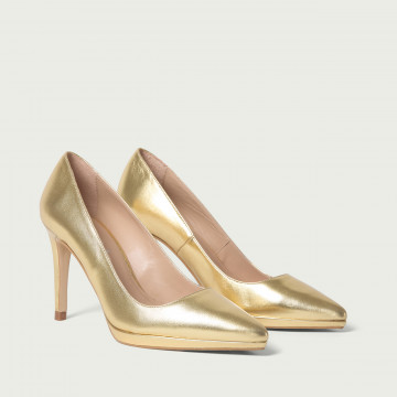 Pantofi auriu metalizat cu platformă și toc subțire Evelinne din piele naturală
