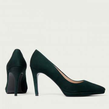 Pantofi cu platformă și toc subțire Evelinne din piele întoarsă verde smarald