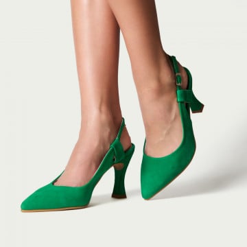 Pantofi cu toc decupați Davina din piele întoarsă verde
