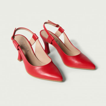 Pantofi cu toc decupați Davina din piele naturală roșie