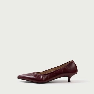 Pantofi cu toc mic burgundy Camille din piele naturalǎ