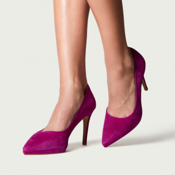 Pantofi cu toc subțire și platformă Evelinne din piele naturală magenta.