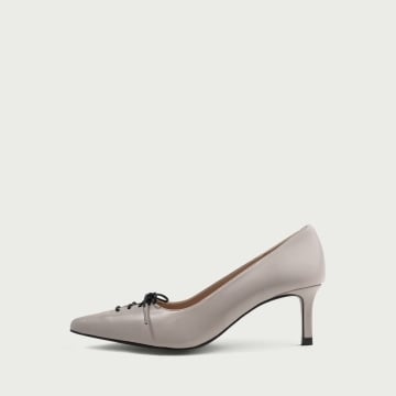 Pantofi cu toc subțire și șiret gri deschis Ally din piele naturală