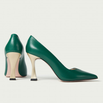 Pantofi stiletto Emilie din piele naturală verde închis