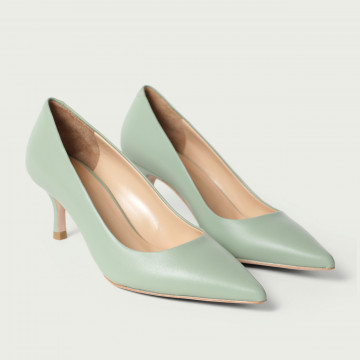 Pantofi stiletto verde pastel Julie din piele naturală cu toc mic