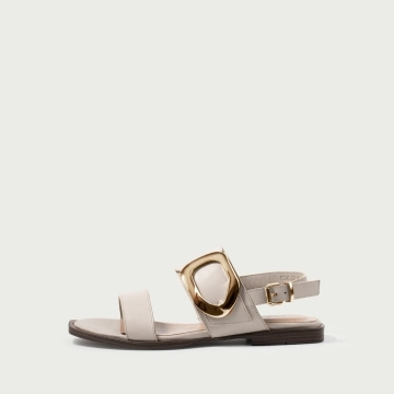 Sandale damă fără toc gri Caia din piele naturală cu accesoriu metalic