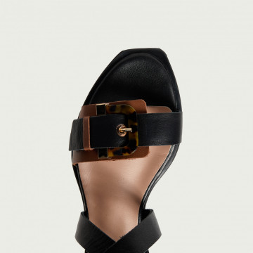 Sandale joase elegante Vivian din piele naturală neagră si catarama maro