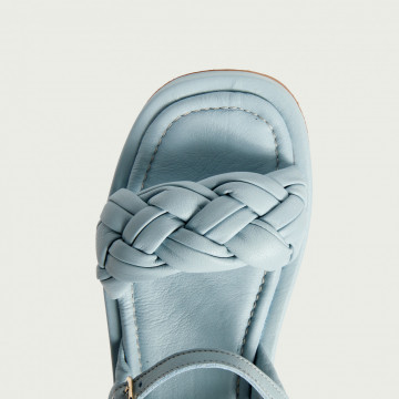 Sandale joase Sylvie albastre din piele naturală cu talpă extraconfort și model împletit