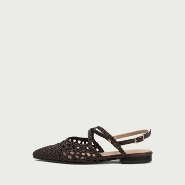 Balerini decupați maro ciocolatiu Madeleine cu vârf ascuțit din piele naturală împletită