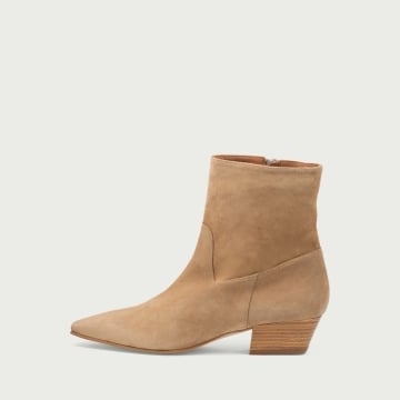 Botine cu toc gros Raquella din piele întoarsă naturală bej