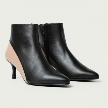 Botine cu toc subțire combi negru/bej Ali din piele naturală