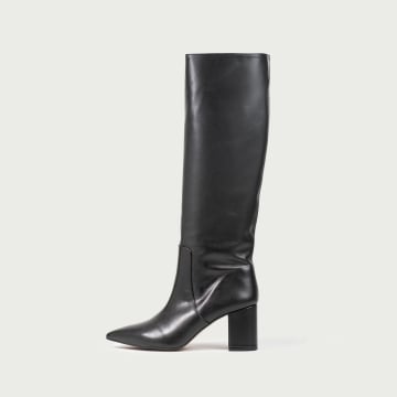 Cizme lungi negre cu toc gros Aisha din piele naturală