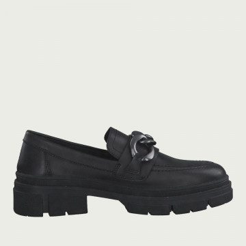 Mocasini negri damă din piele naturală cu lanț