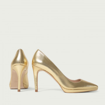 Pantofi auriu metalizat cu platformă și toc subțire Evelinne din piele naturală