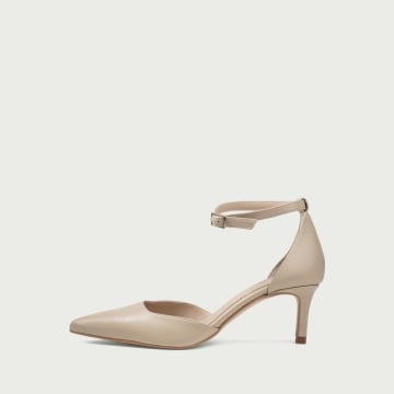Pantofi bej cu toc subțire și baretǎ pe picior Ina din piele naturală