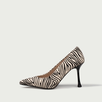 Pantofi cu toc înalt subțire Hariette din piele naturală pony hair cu imprimeu zebră