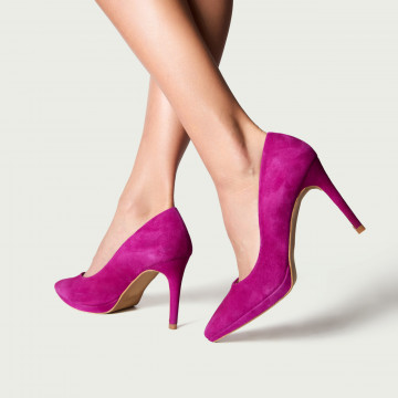 Pantofi cu toc subțire și platformă Evelinne din piele naturală magenta.