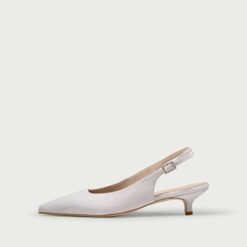 Pantofi damǎ eleganți gri cu toc mic Aria din piele întoarsǎ naturalǎ