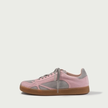 Pantofi sport gri cu detalii roz Alma 002 din piele întoarsă naturală