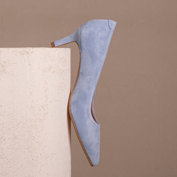 Pantofi stiletto baby blue cu toc subțire Julienne din piele întoarsă naturală