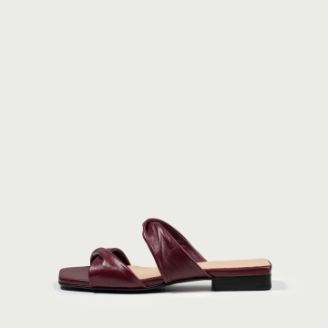 Papuci cu talpǎ joasǎ burgundy Amna din piele naturală